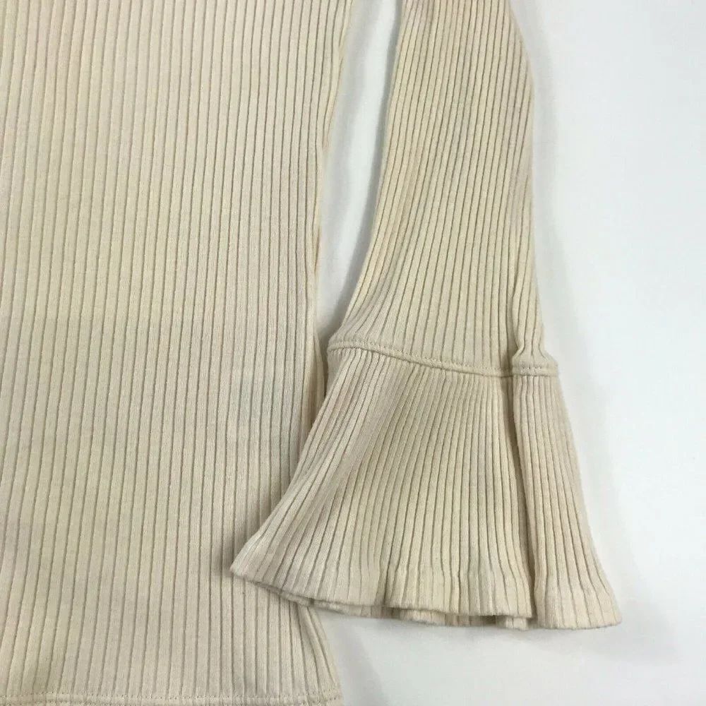 J.Crew Womens Blouse Stretch Top Ribbed Knit Ivory Flare Long Sleeve Shirt XS - Picture 3 of 12